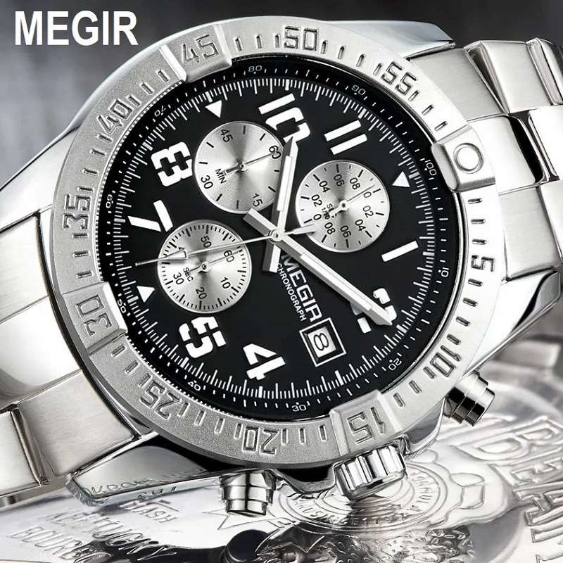 Retail: R1,499.00 MEGIR Men`s Avenger Chronograph Date 45mm Stainless Steel Bracelet Watch BRAND NEW