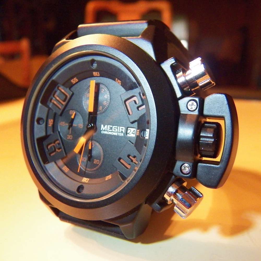 Retail: R1,699.00 MEGIR Men Submarine Chronograph Date 50mm Silicone Strap Watch Black/ Red NEW