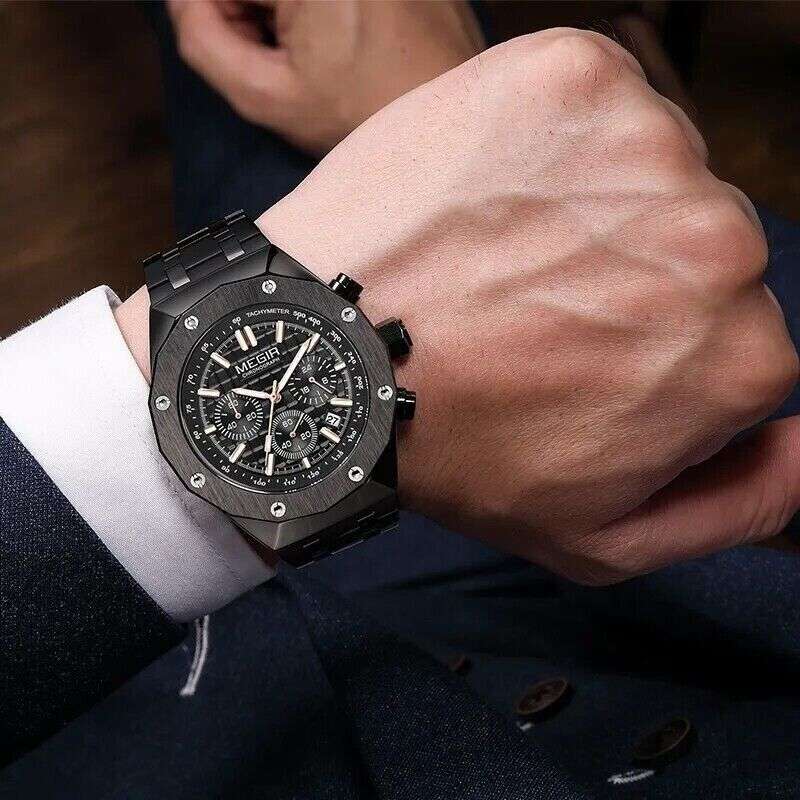 MEGIR Men`s Royale Chronograph Ionic / Black / Steel Watch