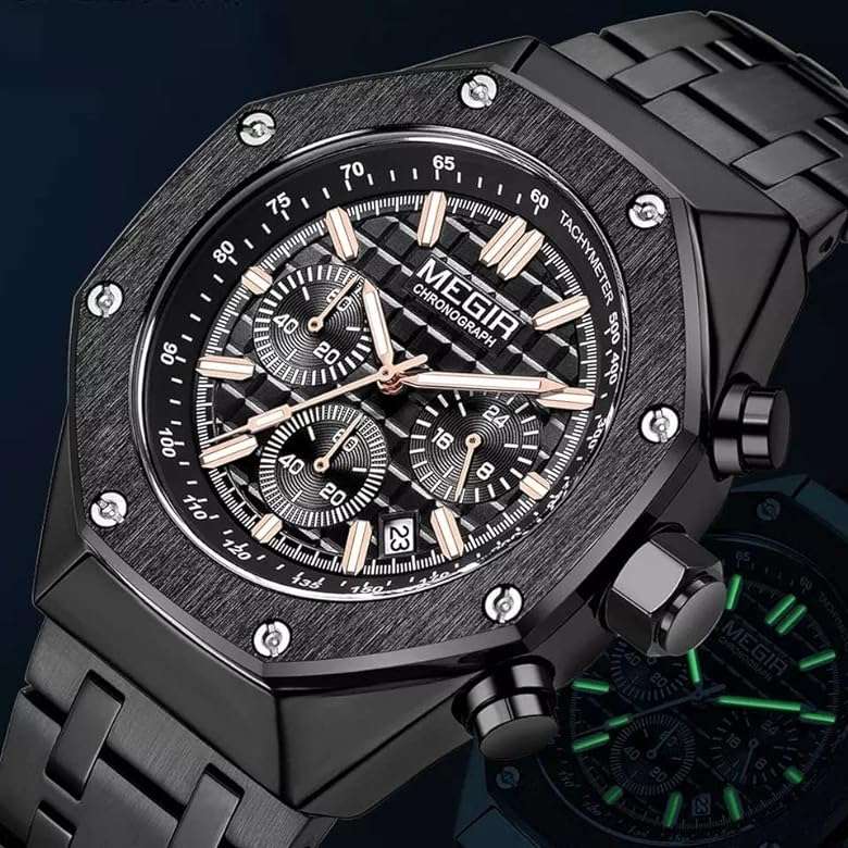 MEGIR Men`s Royale Chronograph Ionic / Black / Steel Watch