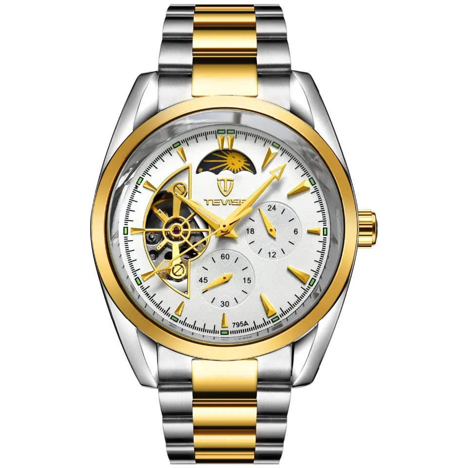Tevisa Men`s Classic Automatic Partial Skeleton Two Tone/White Watch