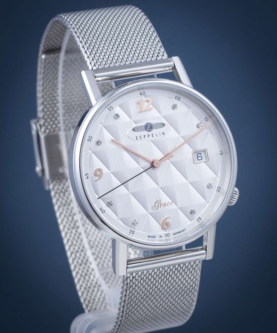 wow rrp R8,000.00 ZEPPELIN Germany Womens Grace SWAROVSKI Tufted Milanese Date Watch