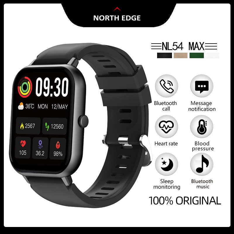 rrp: R2,500.00 NORTH EDGE Wrist Ready Bluetooth Calling, BP, Sports Smart Watch Black/ Green
