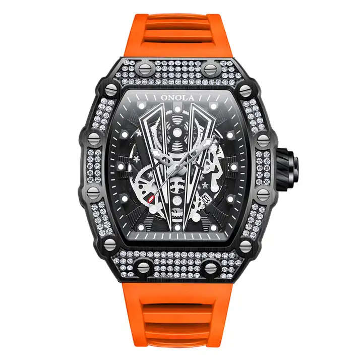 Onola Sir V Iced Bling Quartz Watch - Black/Orange