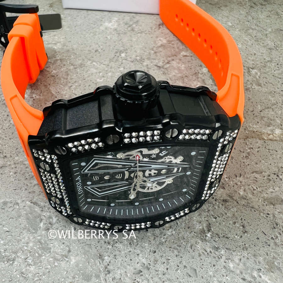 Onola Sir V Iced Bling Quartz Watch - Black/Orange