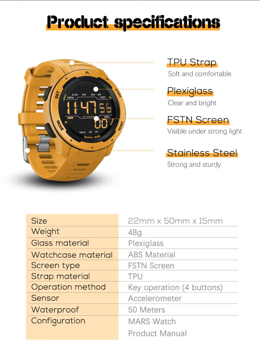 North Edge Mens Mars Tactical Watch BLACK EDITION