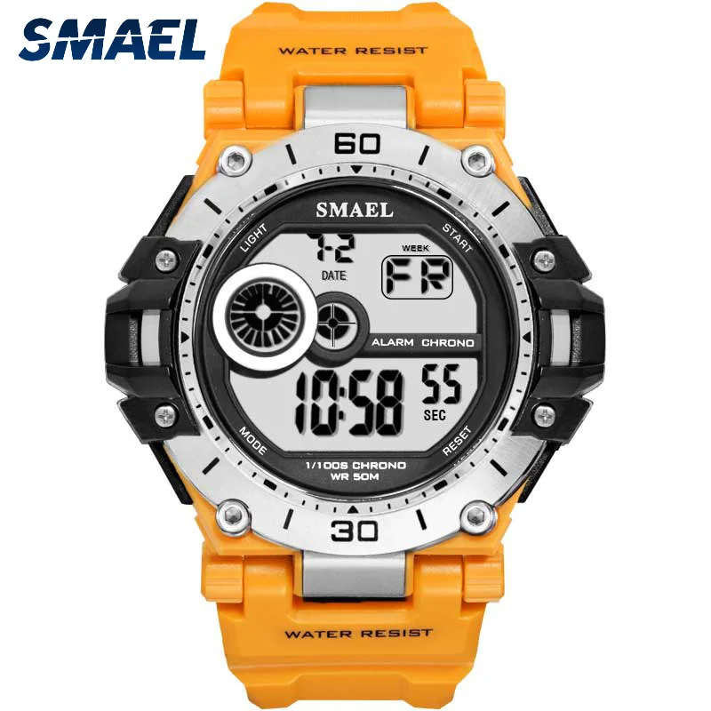 SMAEL Men`s S-SHOCK Militaire Digital Watch Silver / Orange