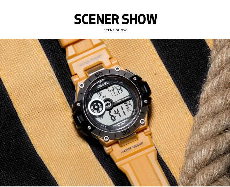 SMAEL Men`s S-SHOCK Militaire Digital Watch Silver / Orange