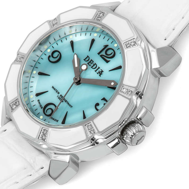 Retail: $1495 /R18,000.00 Dedia by Aquaswiss Women Lily with 16 Diamonds and Snow Leather Band