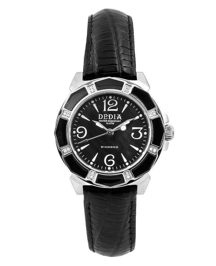 Reatil: R18,000.00 Dedia by Aquaswiss Women's Lilly with 16 Genuine Diamonds BLACK PEARL Watch