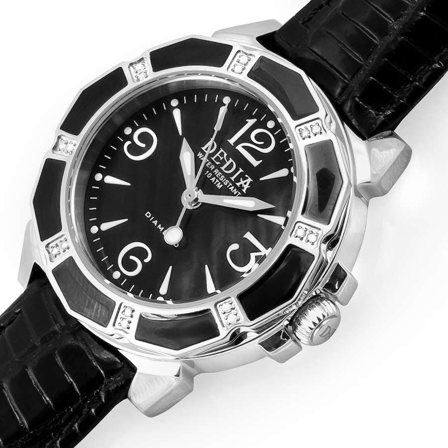 Reatil: R18,000.00 Dedia by Aquaswiss Women's Lilly with 16 Genuine Diamonds BLACK PEARL Watch