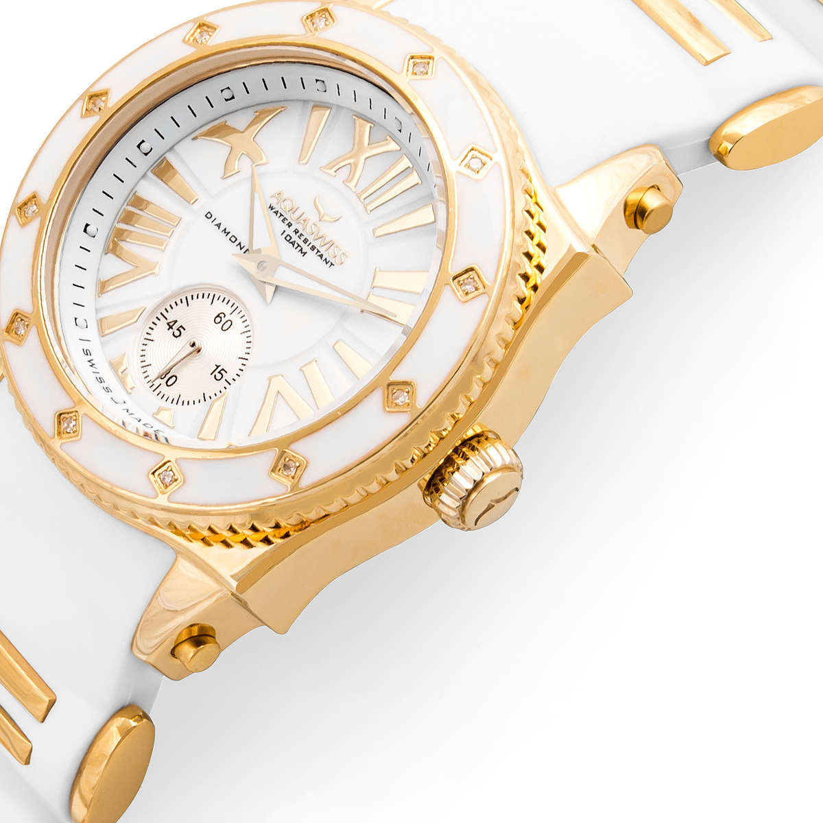 Retail: R18,000.00 Aquaswiss Women's Swissport w/ 12 Diamonds and 18k Plated Watch OFFICIAL