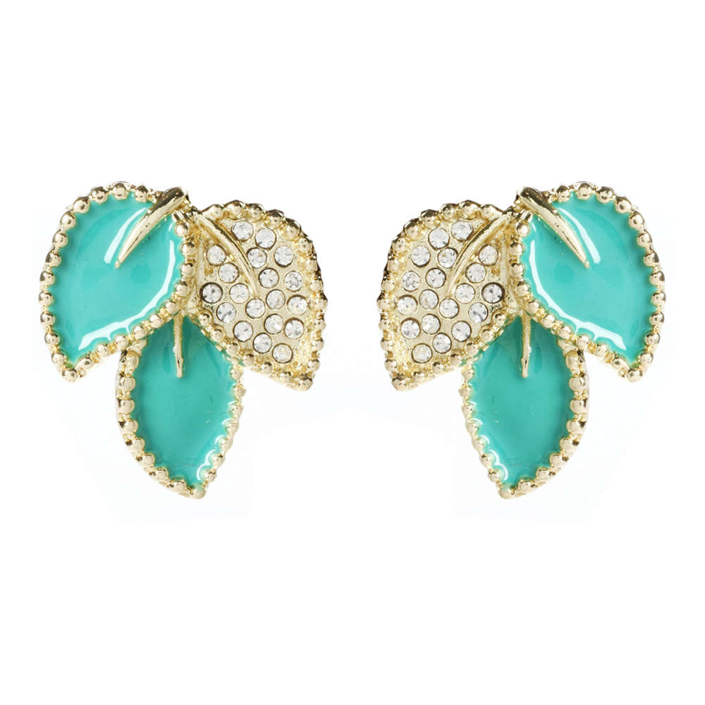 Must see! Retail: R1450.00 AMRITA NEW YORK Crystal Enamel Leaf Studs Turquoise