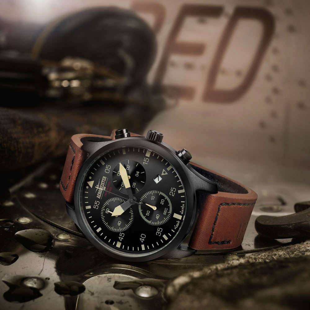 Retail: R6,500.00 Aeromeister 1880 Amsterdam Men's Taildragger Chronograph Watch + FLIGHT TIN