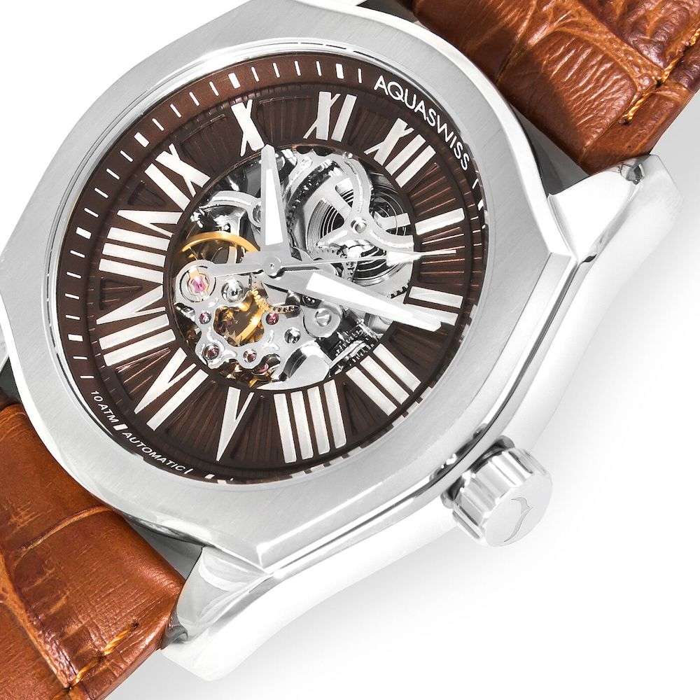 RRP: R15,000.00 Aquaswiss Men's "Legend Automatic" Brown Leather/Black Dial Watch  OFFICIAL