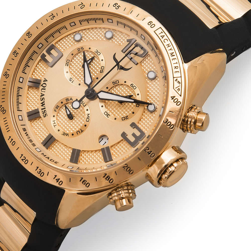 Retail: $1400 / R16,999.00 Aquaswiss Men's Trax 6H Chronograph Watch with 18k Rose Gold Plating