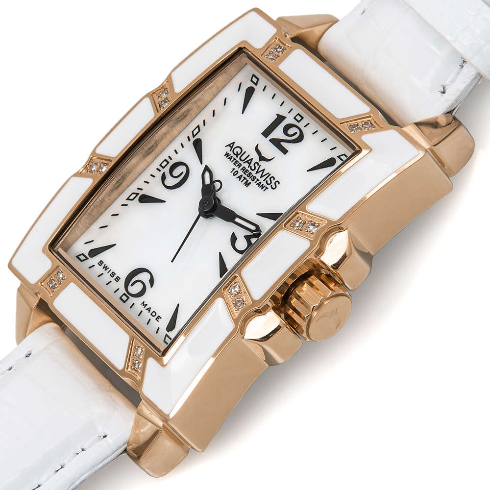 RRP: R12,000.00 Aquaswiss Women's Avalon with 16 Diamonds Watch Rose Gold/White Leather OFFICIAL