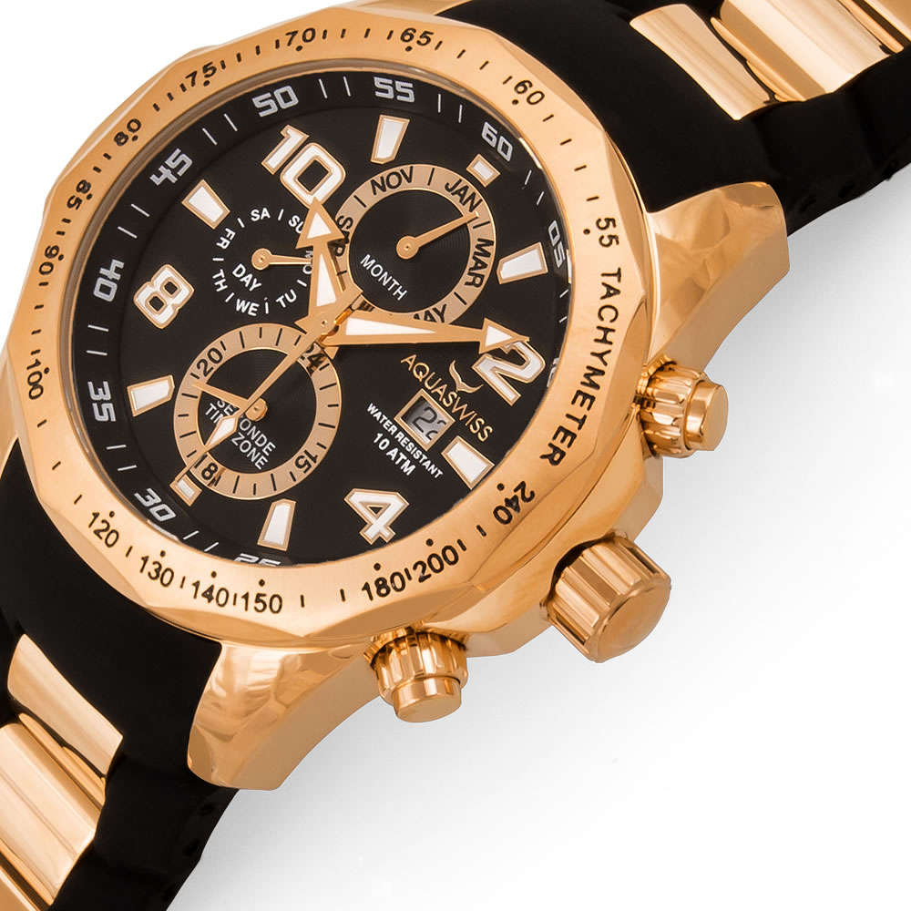 Retail: $1000 /R13,000.00 Aquaswiss Men's TRAX II with 18K Gold Plating and Black Silicone Band