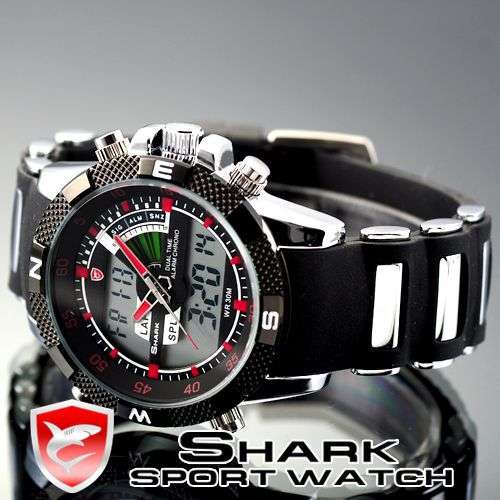 SHARK DUAL LED CHRONOGRAPH PORBEAGLE WATCH W/ BOX, PAPERS, LOADED!!
