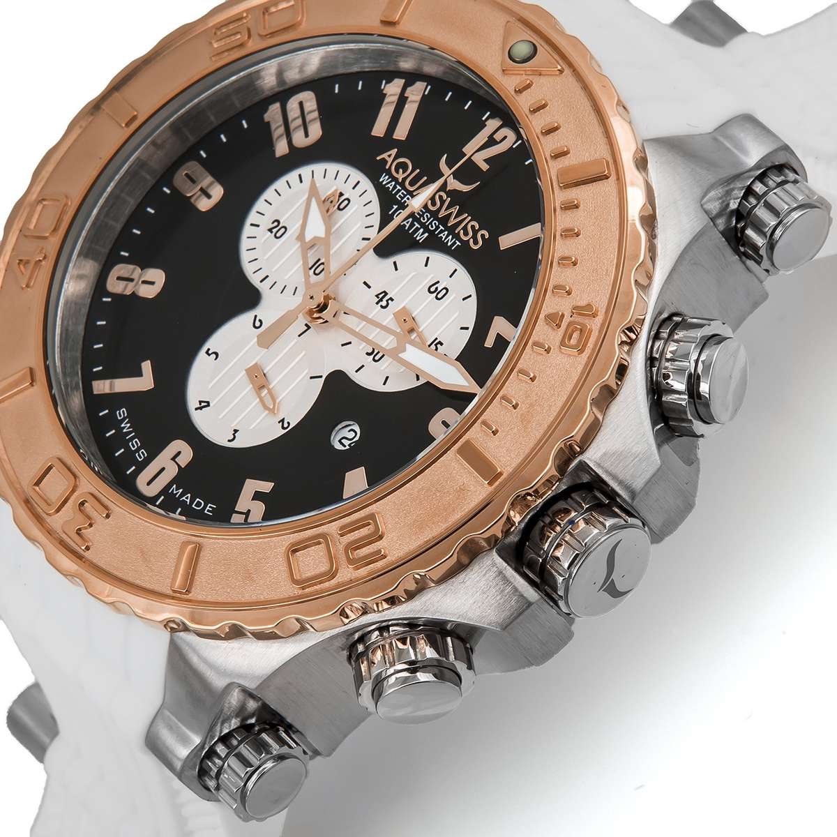 AQUASWISS MEN'S 55mm BOLT XG CHRONOGRAPH SWITZERLAND WATCH W/ BOX AND PAPERS