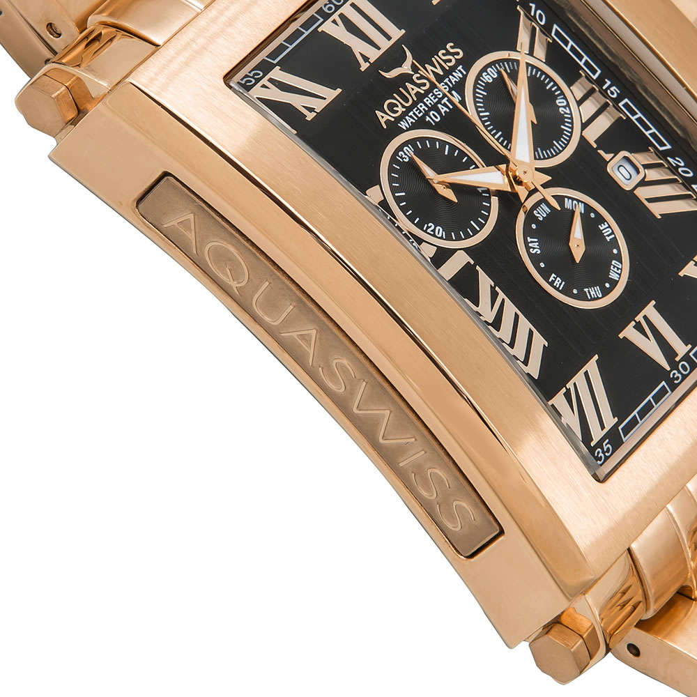 Retail: R21,600.00 Aquaswiss Mens Tanc XG 18k Rose Gold Plated THICK, HEAVY Chrono Watch