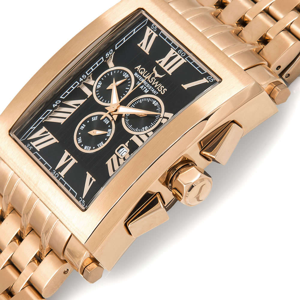 Retail: R21,600.00 Aquaswiss Mens Tanc XG 18k Rose Gold Plated THICK, HEAVY Chrono Watch