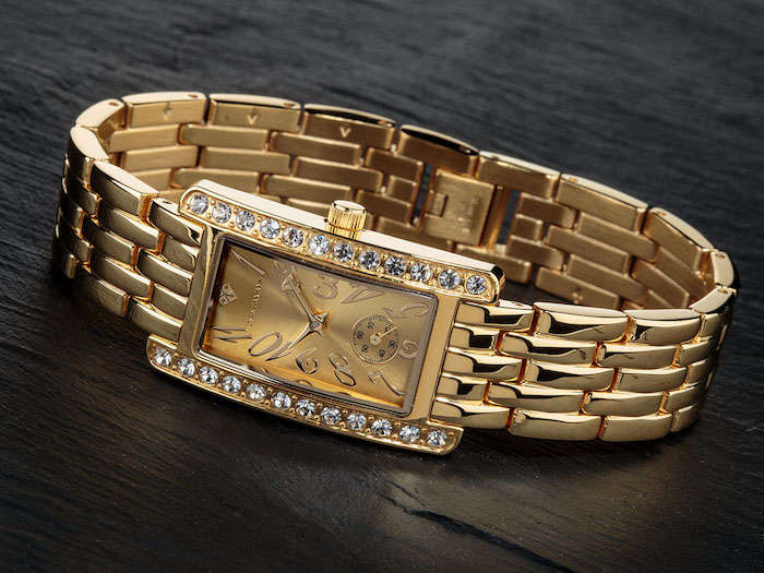 Retail: R5,999.00 Yves Camani Women's Amance II Elongated Cased Zirconia Gold Plated Watch