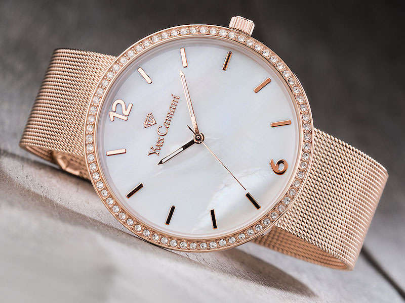 Yves Camani Women's Adorian 42mm Gold Plated Mother of Pearl and 70 Zirconia Watch BRAND NEW