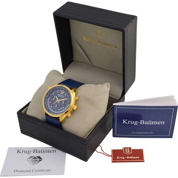 Retail: £775/ R13,000.00 Krug-Baumen Men's Air Explorer BLUE Diamond 500pcs Chronograph Watch