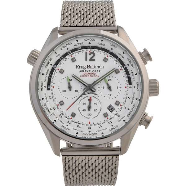 Retail: £775/ R13,000.00 Krug-Baumen Men's Air Explorer Diamond Limited to 500pcs Chronograph Watch