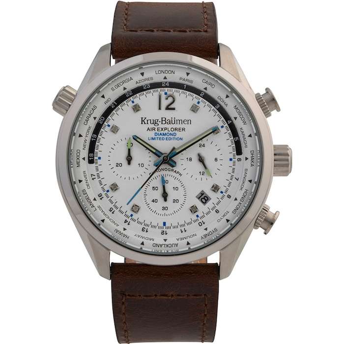 Retail: £775/ R13,000.00 Krug-Baumen Men's Air Explorer BROWN Diamond 500pcs Chronograph Watch
