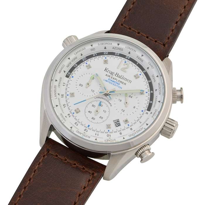 Retail: £775/ R13,000.00 Krug-Baumen Men's Air Explorer BROWN Diamond 500pcs Chronograph Watch