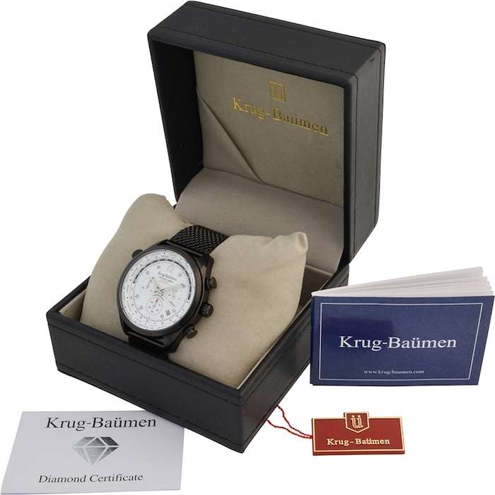 Retail: £775/ R13,000.00 Krug-Baumen Men's Air Explorer White Diamond Chronograph Watch