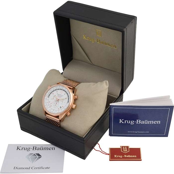 Retail: £775/ R13,000.00 Krug-Baumen Men's Air Traveller White Diamond Chronograph Watch