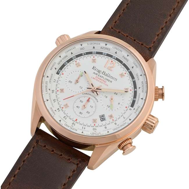 Retail: £775/ R13,000.00 Krug-Baumen Men's Air Explorer BROWN Diamond 500pcs Chronograph Watch