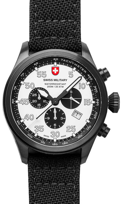 Retail: R15,000.00 CX Swiss Military Men's Hawk Nero BLACK NERO Chronograph with Canvas Strap