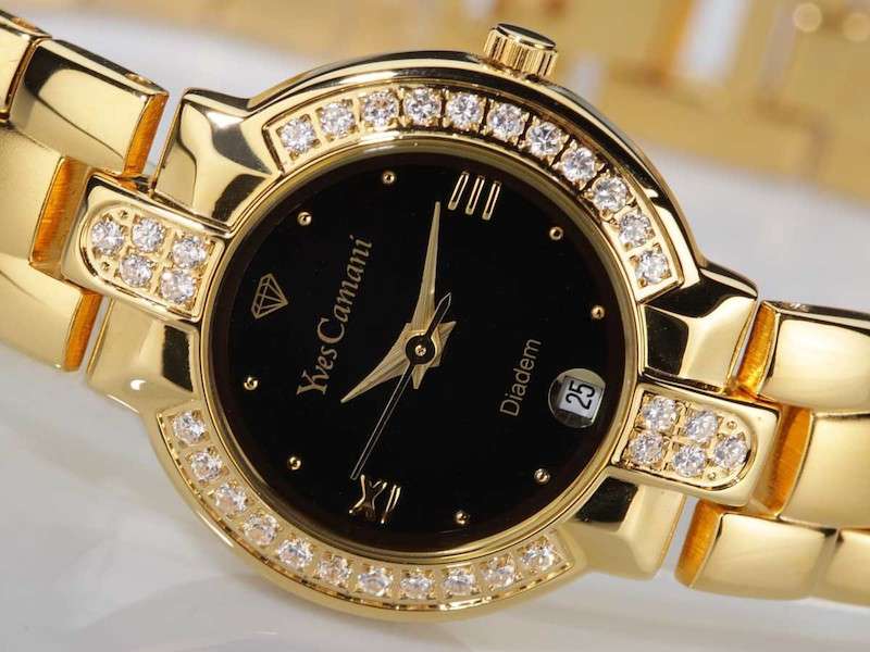 **BDAY, GIFT, LUXURY* Yves Camani Women's Diadem Carat 23 Gold/Black Watch OFFICIAL