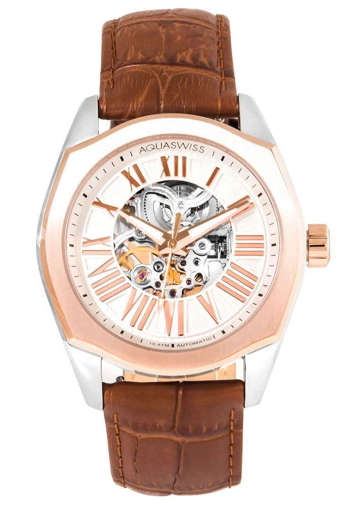 RRP: R15,000.00 Aquaswiss Men's "Legend Automatic" Brown Leather/White Dial Watch  OFFICIAL