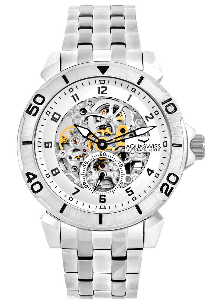 Retail: $1200 /R15,000.00 Aquaswiss Men's Cog Suisse Automatic 43mm Watch with Steel Band