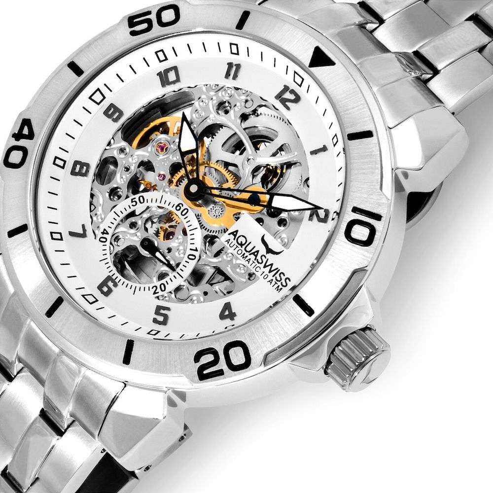 Retail: $1200 /R15,000.00 Aquaswiss Men's Cog Suisse Automatic 43mm Watch with Steel Band