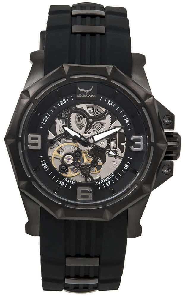 Retail: $1200 /R15,000.00 Aquaswiss Men's Vessel Automtic 45mm - 52mm Watch with Black Silicone Band