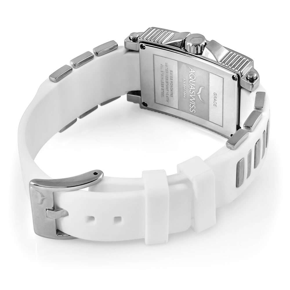 Retail: $1499 /R21,000.00 Aquaswiss Women's Grace 24 Diamonds and Silicone Band NEW