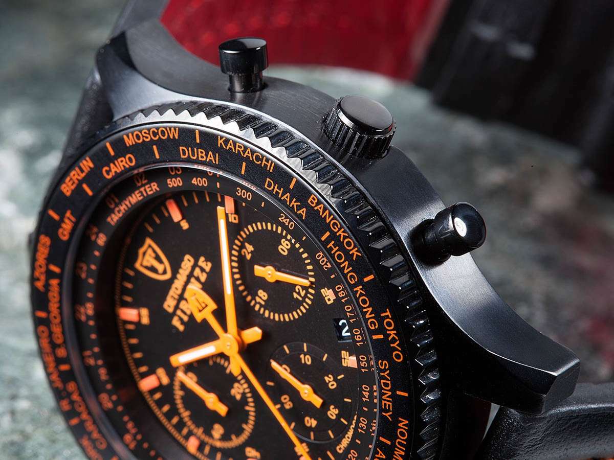 DETOMASO Men's Firenze World Time Limited Edition Black Orange Chronograph Watch BRAND NEW IN BOX