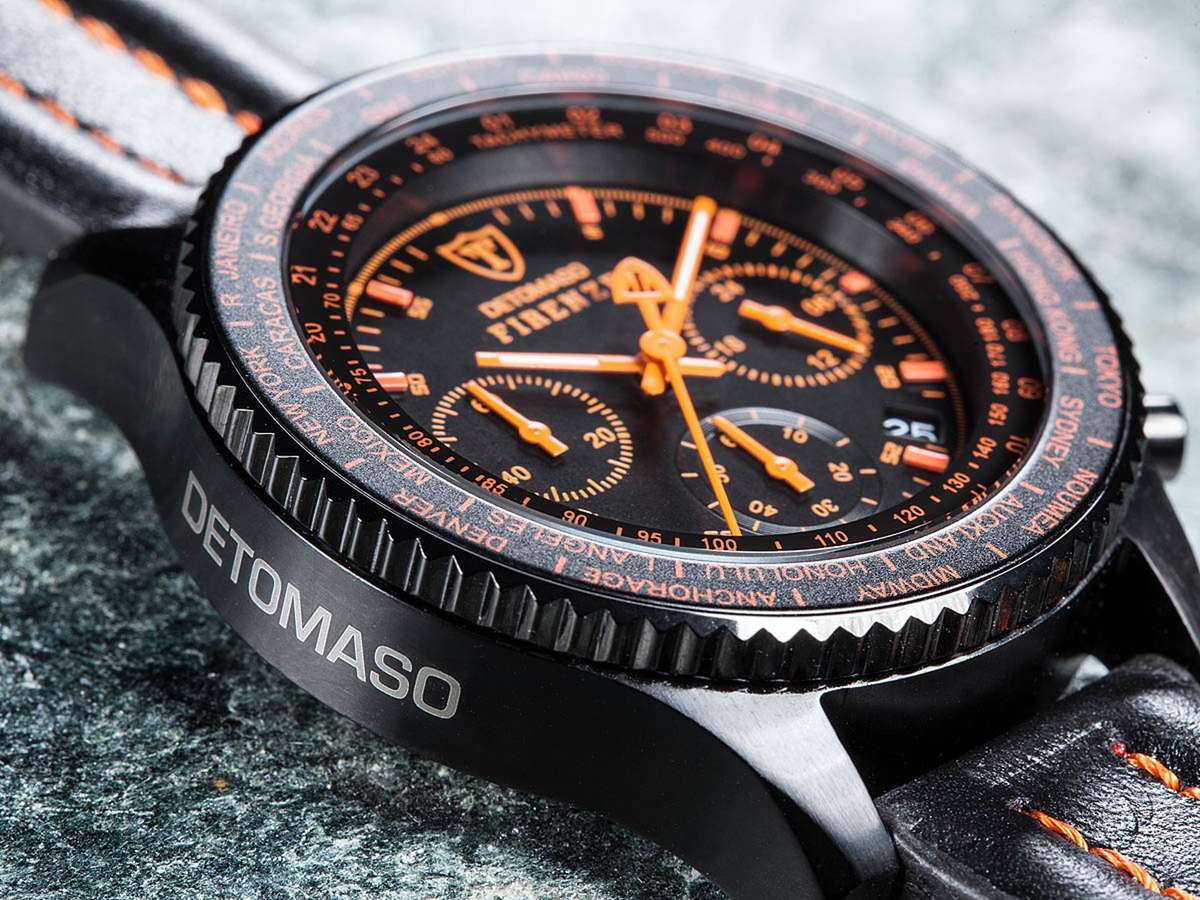 DETOMASO Men's Firenze World Time Limited Edition Black Orange Chronograph Watch BRAND NEW IN BOX