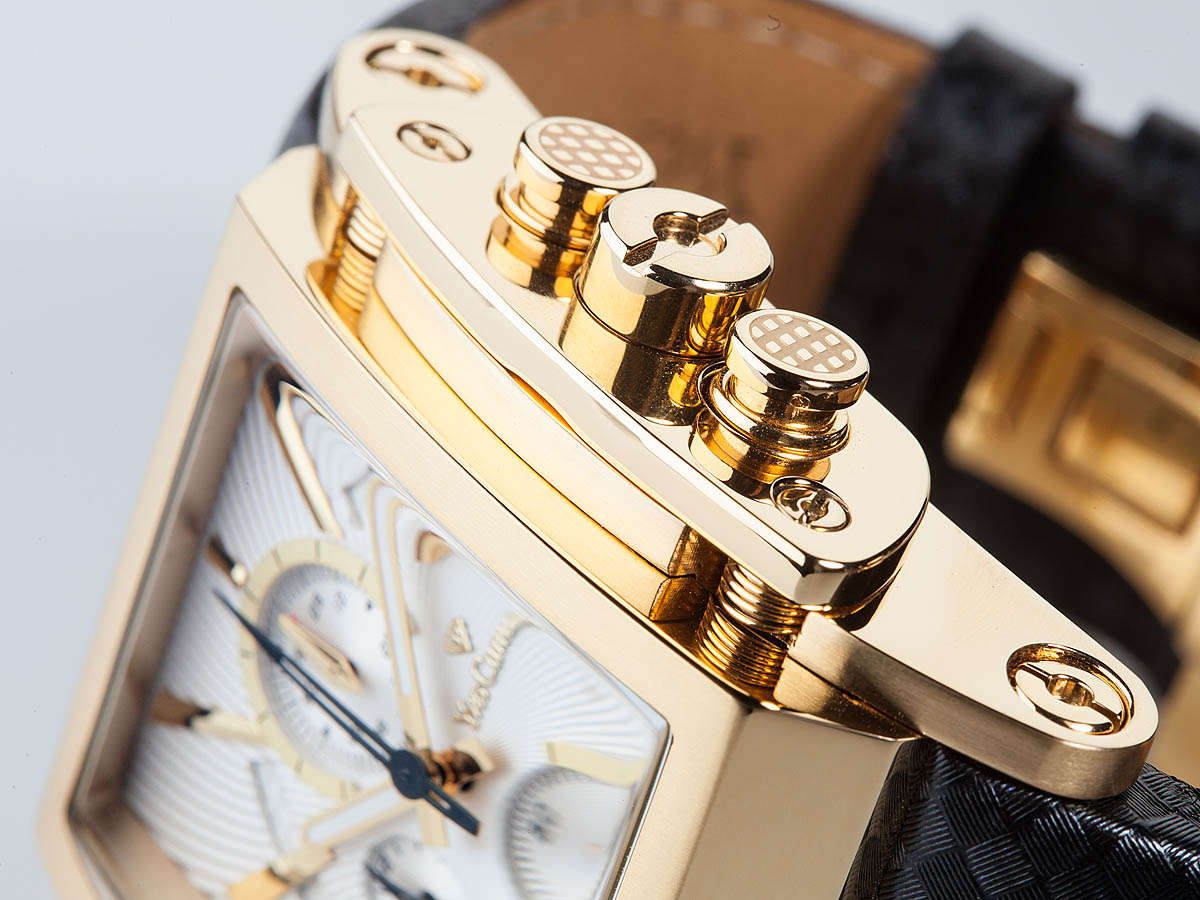 YVES CAMANI Men's Escaut Black/Gold Chrono Watch Brand new + Gold Tin