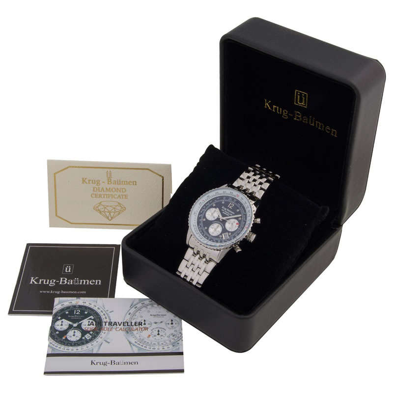 Brand new!! KRUG BAUMEN AERONAUT BRIT FIGHTER PILOT 8 DIAMOND SLIDE RULE CHRONOGRAPH WATCH