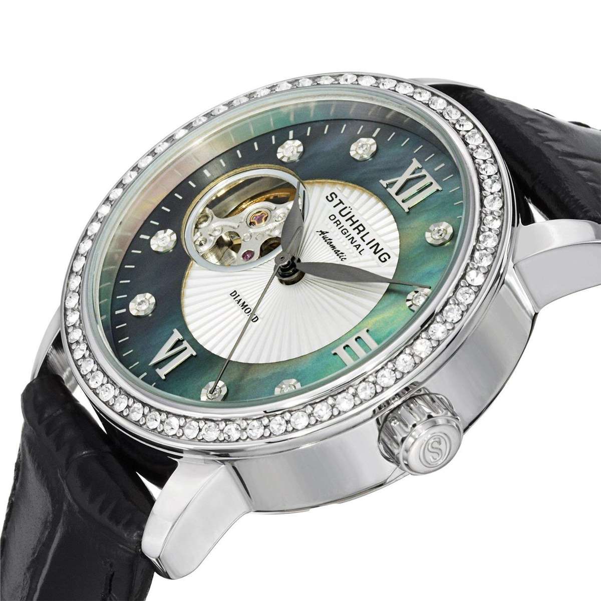 STUHRLING ORIGINAL Women's Automatic 20 Jewels DIAMOND/SWAROVSKI Memoir Watch OFFICIAL