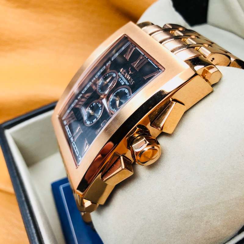 Retail: R21,600.00 Aquaswiss Mens Tanc XG 18k Rose Gold Plated THICK, HEAVY Chrono Watch