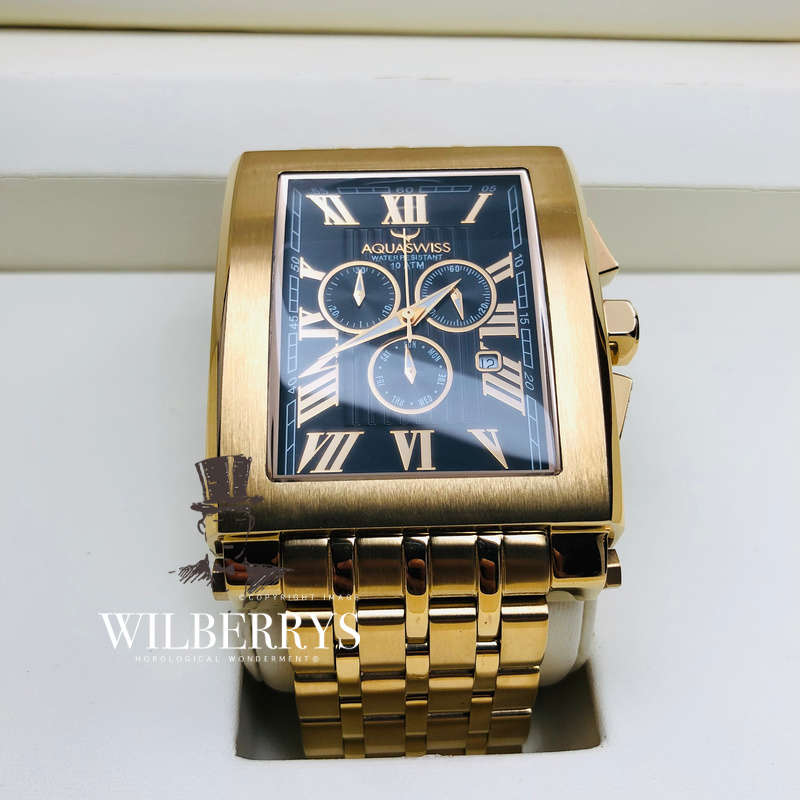 Retail: $1600 /R20,000.00 Aquaswiss Men's TANC THICK/HEAVY 18k pl MONSTER Watch Chronograph NEW!!
