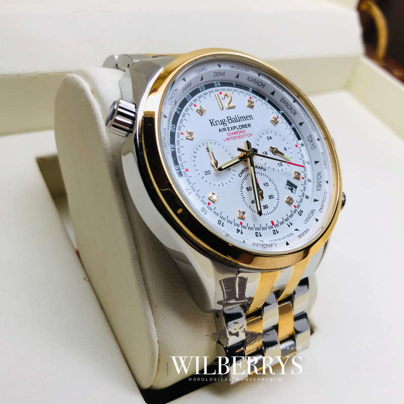 Retail: £775/ R13,000.00 Krug-Baumen Men's Air Traveller White Diamond Chronograph Watch